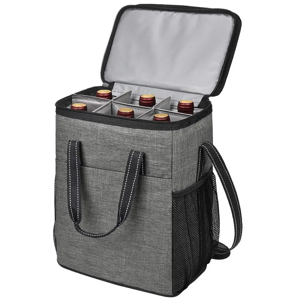 

2020 high quality travel insulated wine carrier 6 bottle capacity wine cooler bag tote for wine lover gift insulated leakproof p, Same as pictures or customized