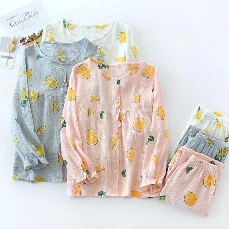 

Japanese new ladies spring and autumn sleepwear pure cotton long-sleeved loose cute female cardigan home service summer plus siz, Required