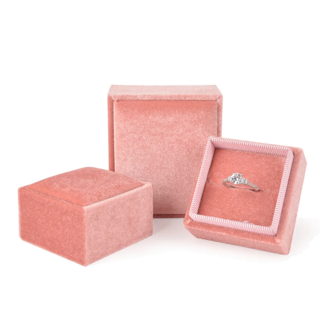 

2020 custom logo stock suede ring necklace jewelry luxury box package gift jewelry velvet pink ring box, Pink white grey red