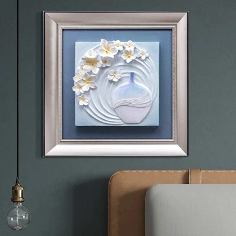 

Classical Handmade Flower Elegant Living Room Art Painting Blue Color Wall Art Decor For Interior, Picture