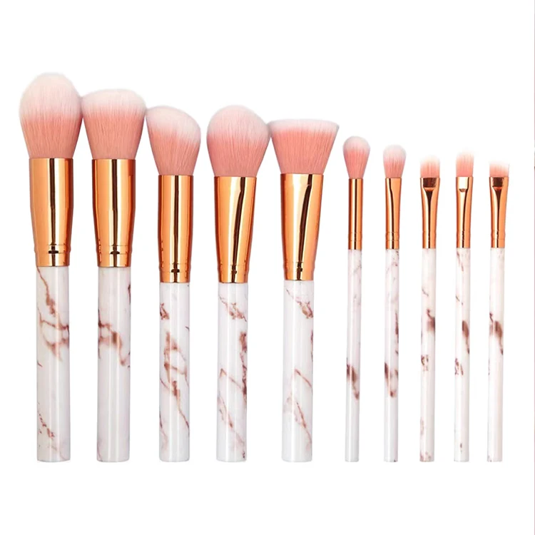 

10 pcs organic holographic eye shadow buffing pink marble makeup brush set