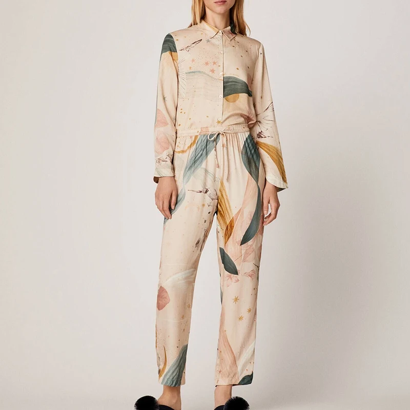 

High Quality Winter Silk Designer Pyjamas Women Long Sleeve Satin Luxury Pajamas Two Piece Sleepwear Set