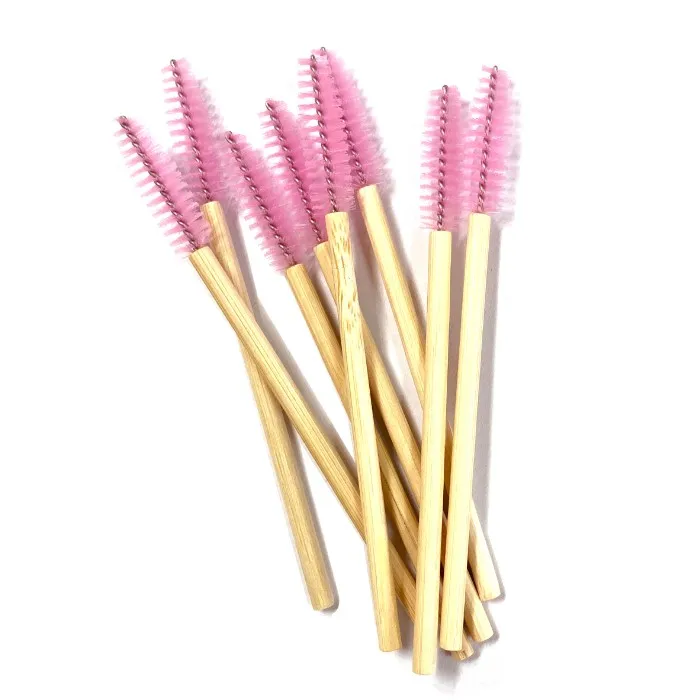 Eco Bamboo Handle Pink Mascara Wands 50pcs/pack Factory Wholesale