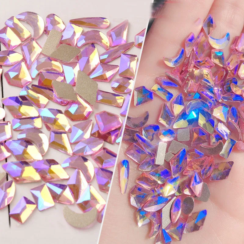 

100PCS/Bag 12 Colors Shimmer AB Colors Flat Back Irregular Shape Random Mixed Crystal Nail Rhinestone for Decoration