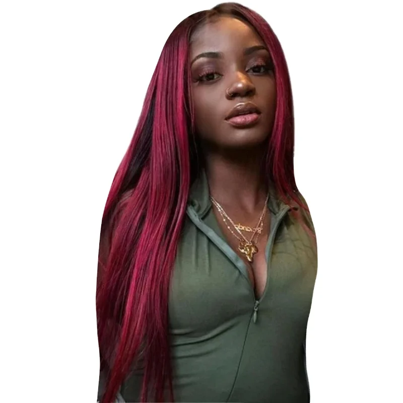 

New in dividing long straight hair chemical fiber whole head set wig high temperature silk wig