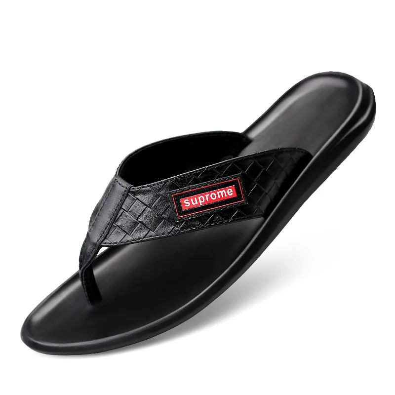 

2020 Men's slippers leather flip-flops sandals
