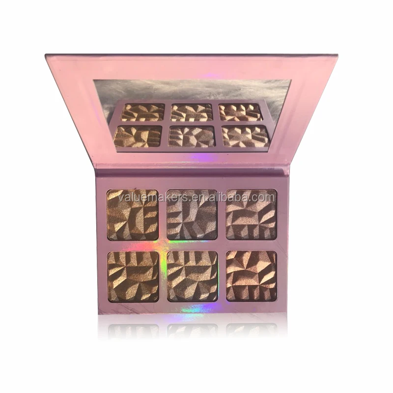 

Super Shinning 6 color Bronzer and highlighter palette with black white pink packaging, 2 color