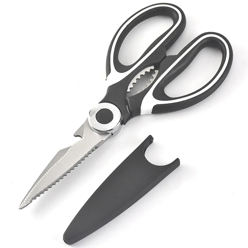 

Household Japanese Stainless Steel 2 In 1 Shear Multipurpose Black Handle Clever Kitchen Scissors for Kitchen Use, Black/red