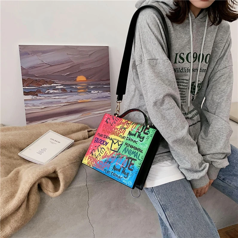 

XP1343 2020 Korean new fashion portable tote bag printing graffiti personality creative custom one-shoulder messenger bag female