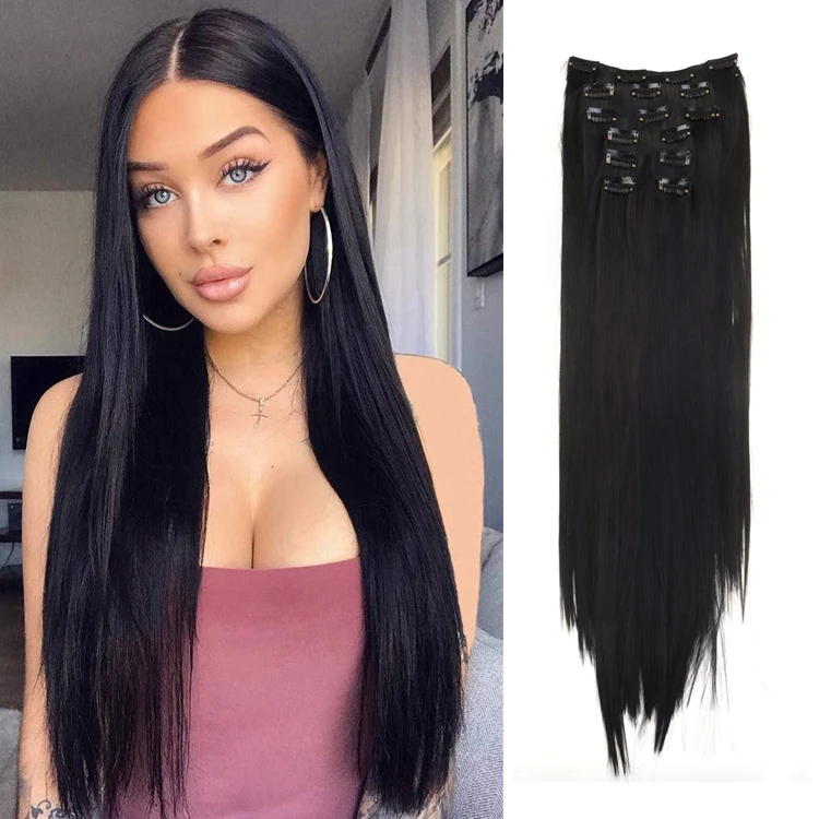 

22 Inches Full Head 7 Separate Pieces Heat Resistance Straight Synthetic Clip in Hair Extensions, 12 colors available