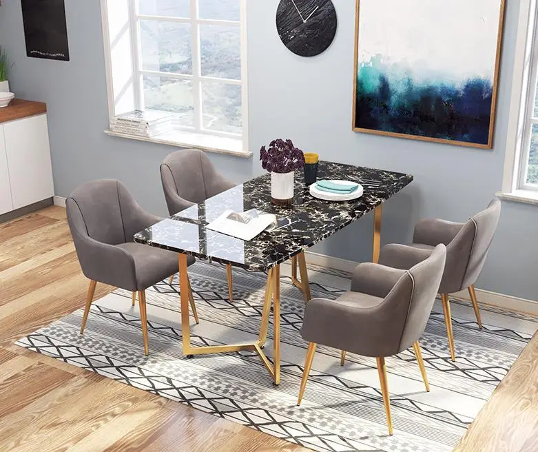 Nordic Modern Simple light luxury Dinning Table Dining Room Hotel Furniture Rectangular Marble Slate Tabletop Dining Table