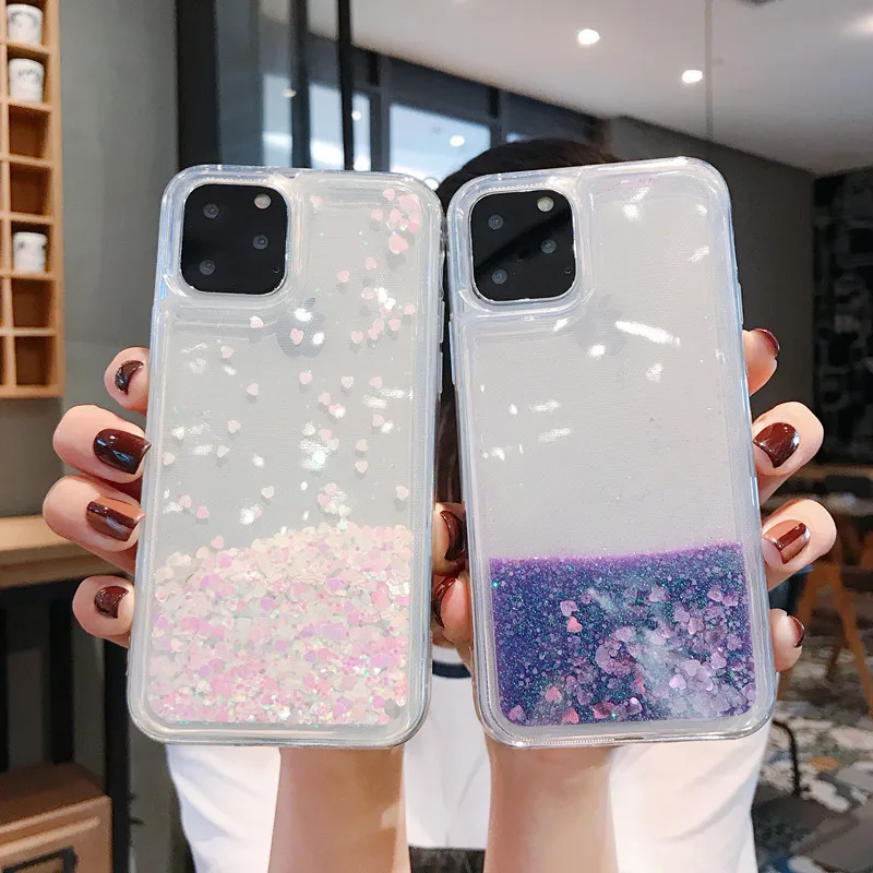 

Luxury Bling Glitter Transparent Phone Cases For iPhone 12 11 Pro Max Liquid Quicksand Soft Shockproof Cover