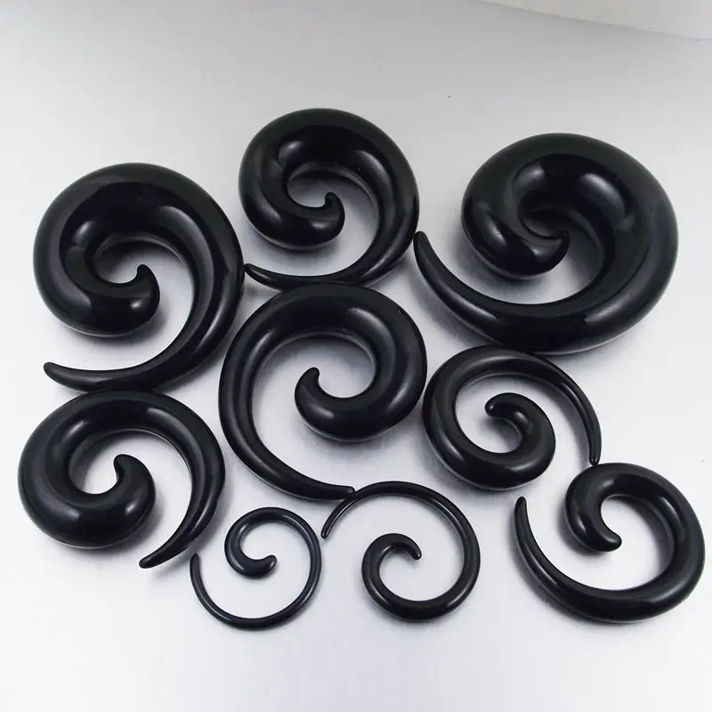 

1.6mm-20mm Acrylic Black Spiral Ear Taper Gauges Stretching Ear Plug Tunnel Ear Expander Piercing Jewelry