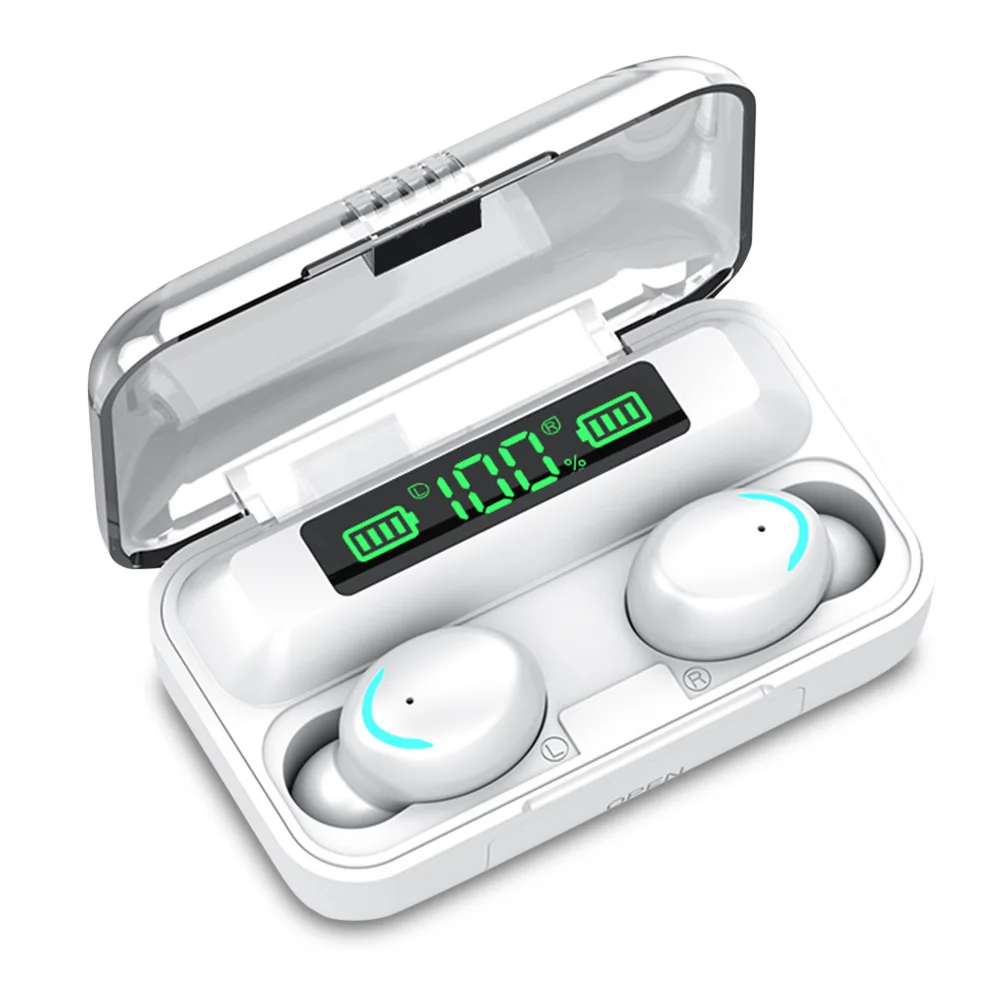 

TWS F9 Blue tooth Earphone V5.0 Stereo Wireless Headset Sport Waterproof Earphones Mini Touch Control Headset, Black white