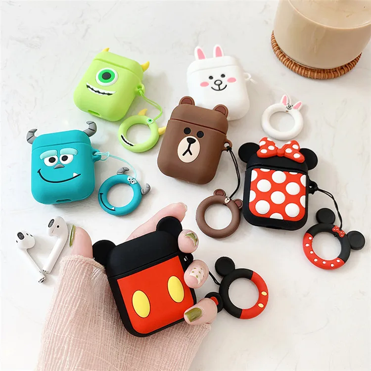 

Factory Wholesale Cute Cartoon Wireless Earphone Protective Case with Hook Silicone Case For Airpod for Airpods 1 2