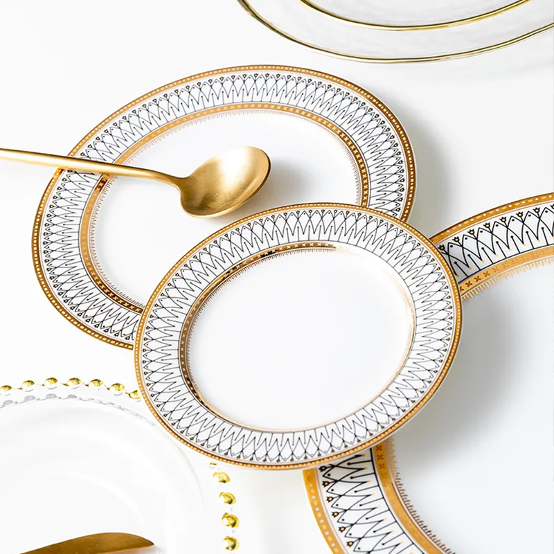 

Wholesale High Quality Ceramic Gold Rim Plate Dinnerware Round Dinner Plate For Weddings, White