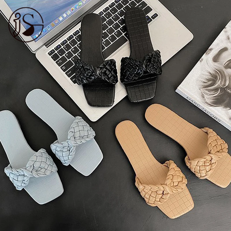 

2021 fashion weave women sandals fancy colorful slides wholesale weave women slippers, Picture