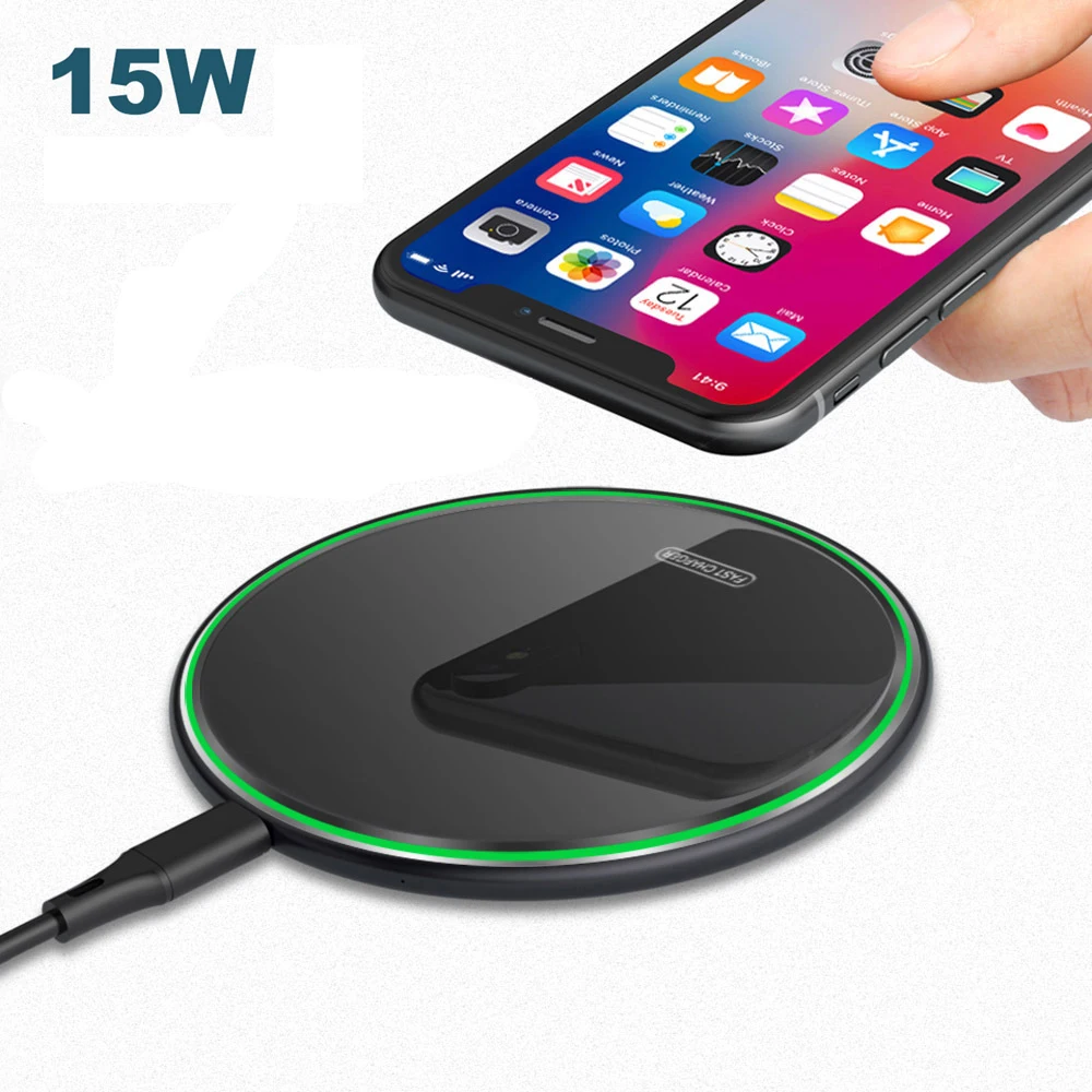 

15W very Fast Wireless Charging low temperature Ultra-Thin Universal 10w Qi charge pad Quick Wireless Charger For smart Phone, Black,silver,red,blue