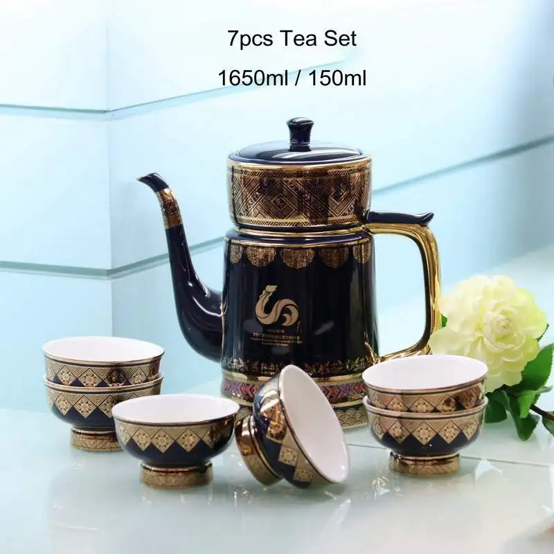

High Quality Vintage Tea set Ceramic Saucer and Coffee Set Chinese Porcelain Teapot And Cup Set, As picture