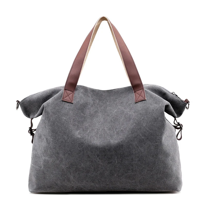

HB061 2021 Korean shoulder crossbody ladies reusable shopping large handbag leather handle vintage designer canvas tote bag