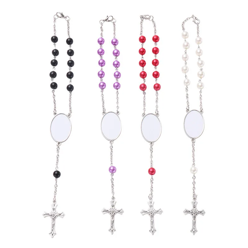 

G2167 Jewelry Catholic Christian Rosary Bead Cross Bracelet Wholesale Sublimation Blank Rosary Bracelet