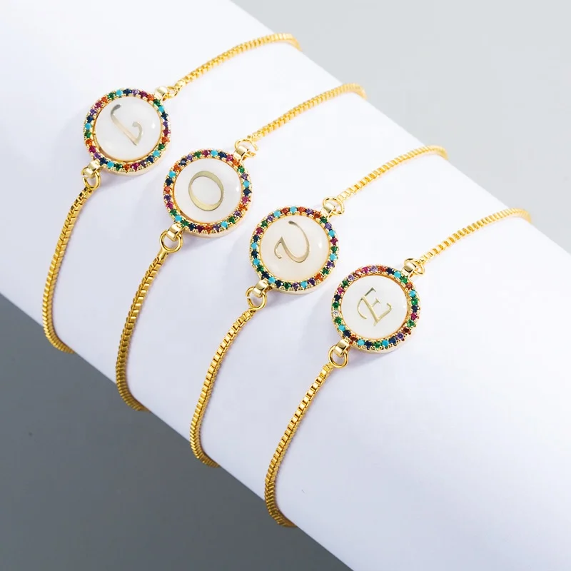 

Trendy Accessories Colorful Zircon Gold Plated Bracelet 18K Genuine Gold Plated 26 Letter Female Bracelet, 1 color