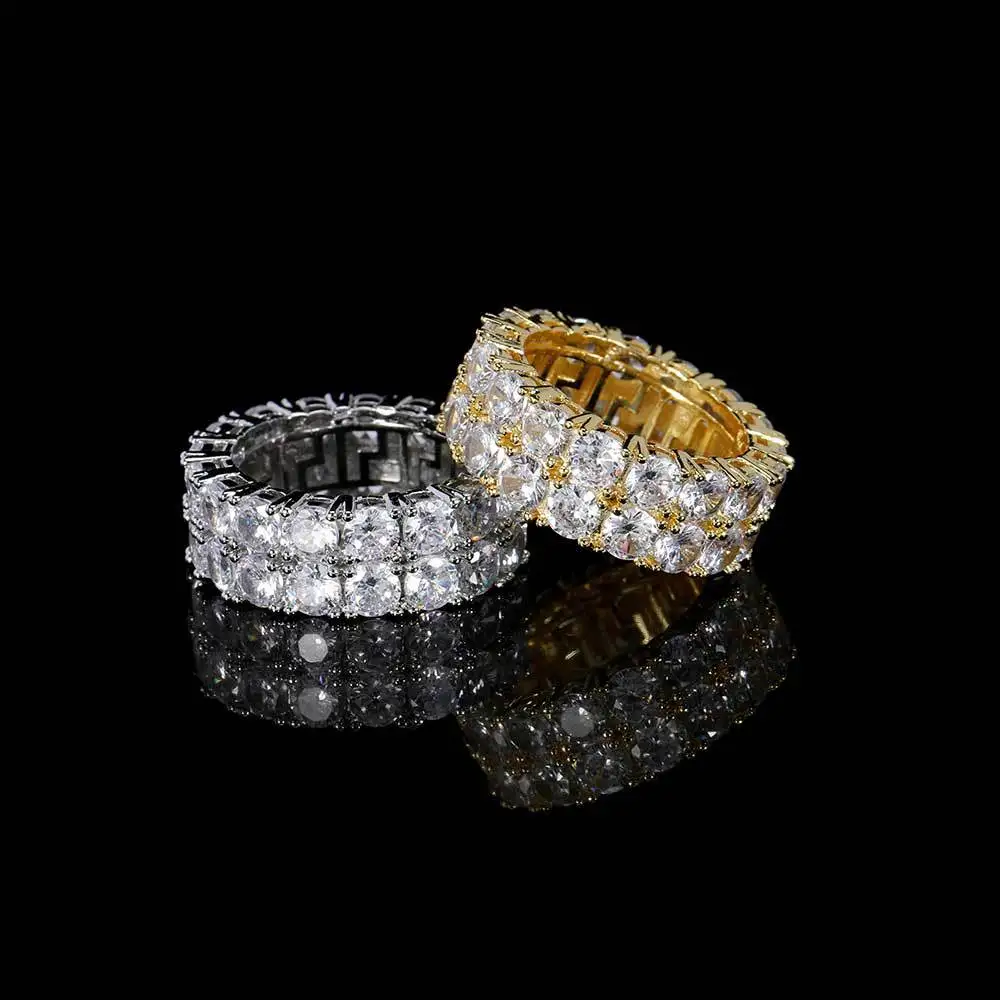 

Evan European hiphop men's jewelry gold plated ring zircon double row full diamond hipster hiphop ring