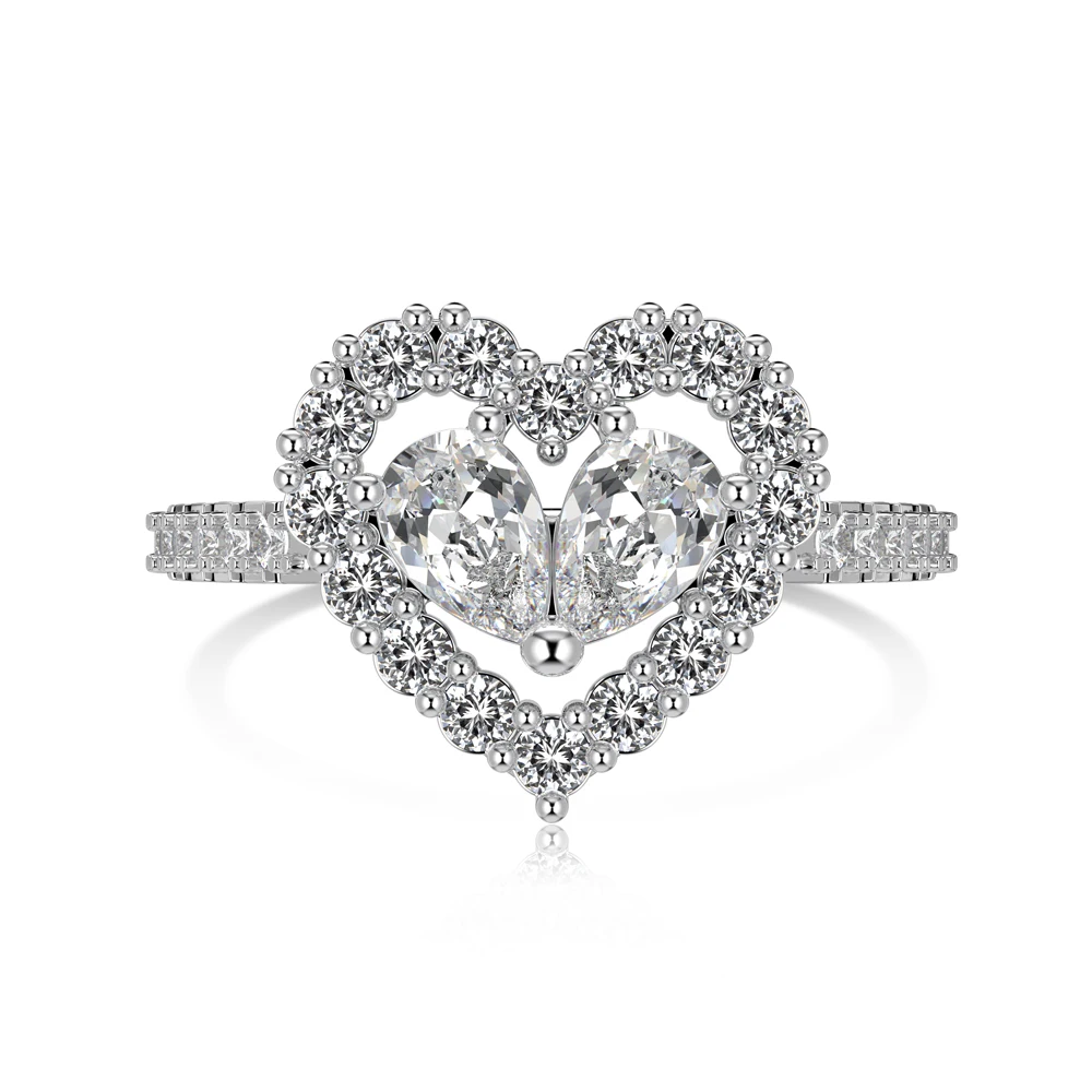 Dylam Hypoallergenic Tarnish Free Waterproof S925 Silver Ring Pink Cz Cubic Zircon Heart Rings for Women Girls Jewelry Set