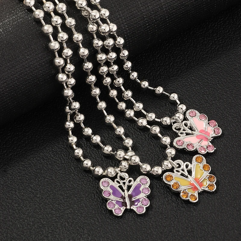 

Fashion Colorful Diamond Butterfly Necklace Butterfly Pendant Choker Necklace Jewelry For Girls