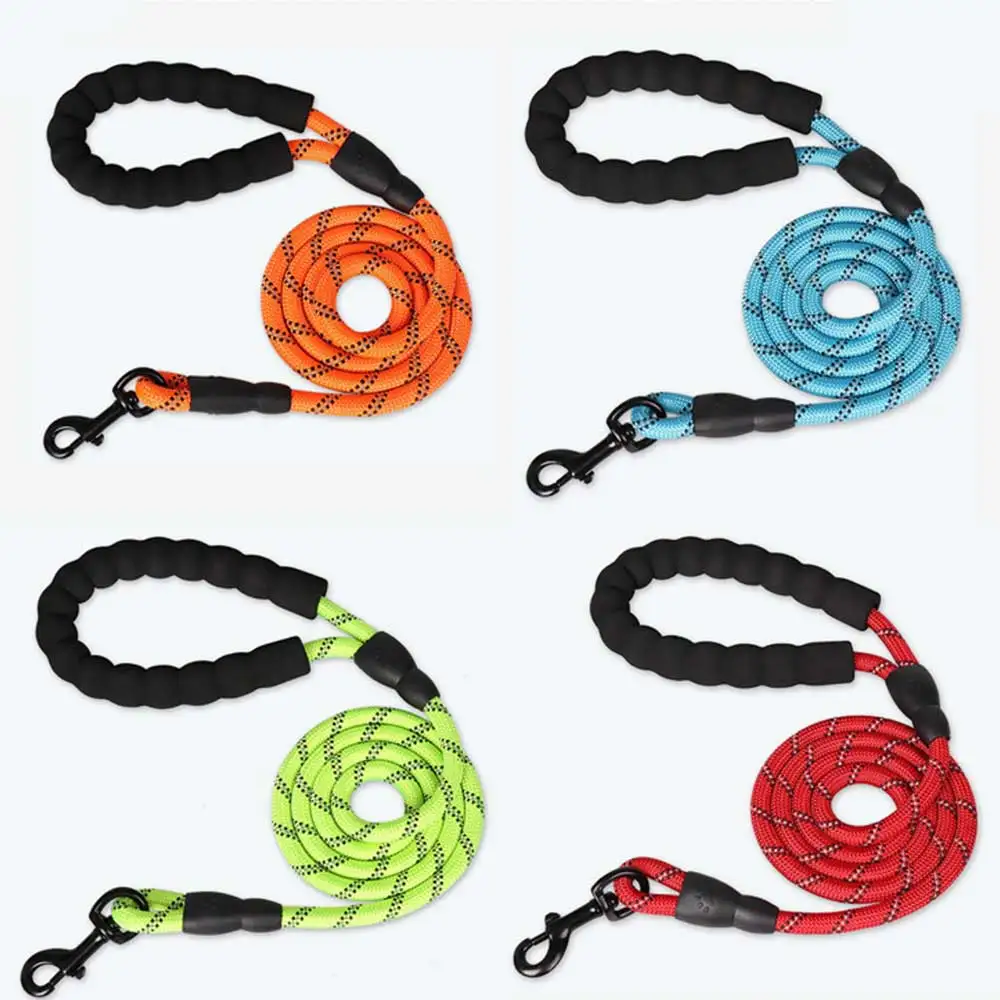 

5 FT Strong Nylon Dog Leash with Comfortable Padded Handle and Highly Reflective Threads for Medium and Large Dogs, Customized color