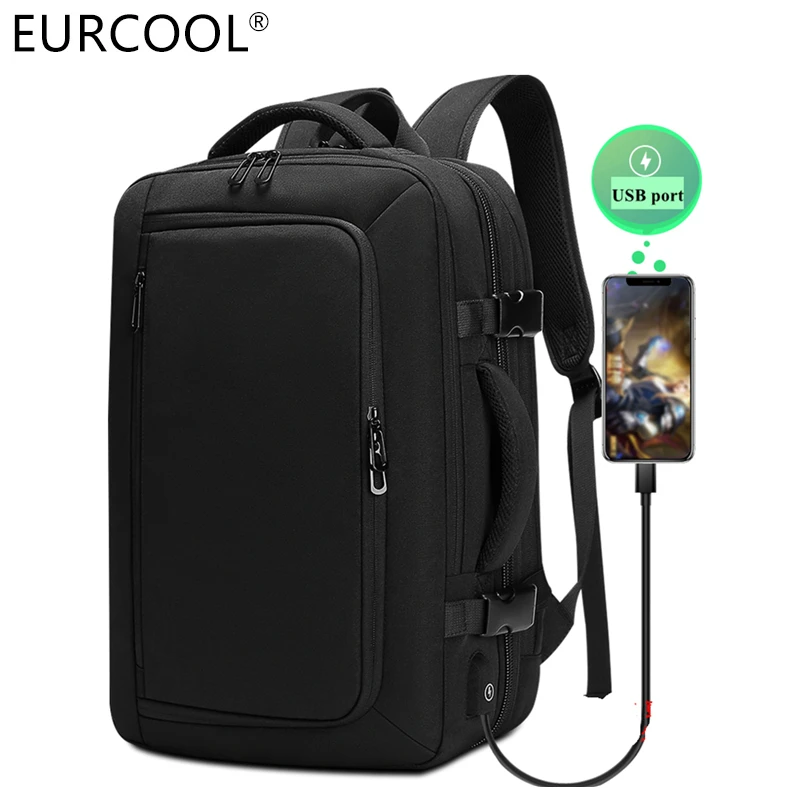 

Eurcool waterproof luggage expandable stylish laptop travel bagpack bags duffle bag backpack for men with usb, Gray or black or customized