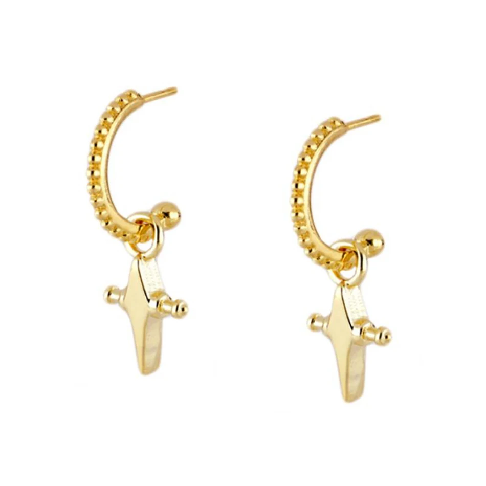 

18k gold plated jewelry noble 925 sterling silver trendy simple style cross dangle stud earrings for women party
