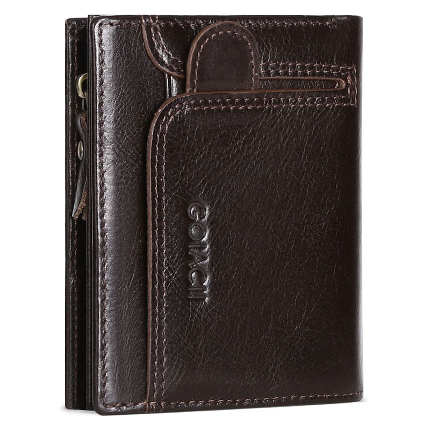 

Genuine Leather Wallet for men Zipper RFID Blocking Vintage Bifold Casual Wallets Credit Cards Holder