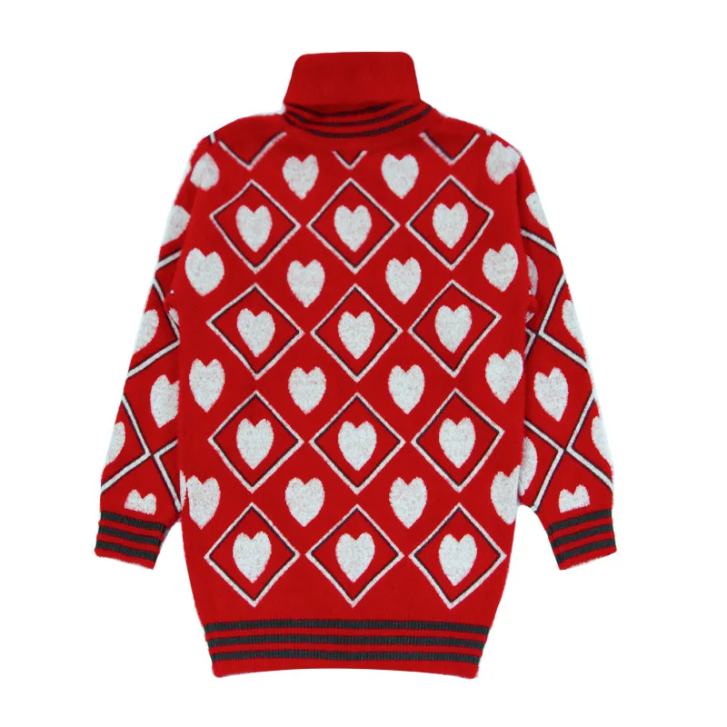 

factory Girl blend mink wool sweater winter high-neck long children love pattern sweaters Korean children's clothing