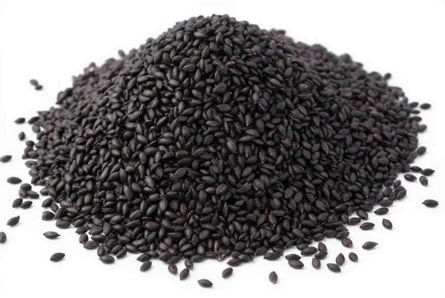 Black sesame seeds being sprinkled on Asian dish