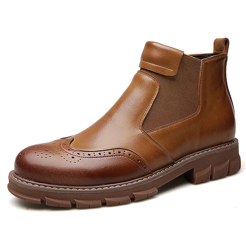 

New plus velvet martin boots men's casual warm cotton boots leather high quality fashion Chelsea boots