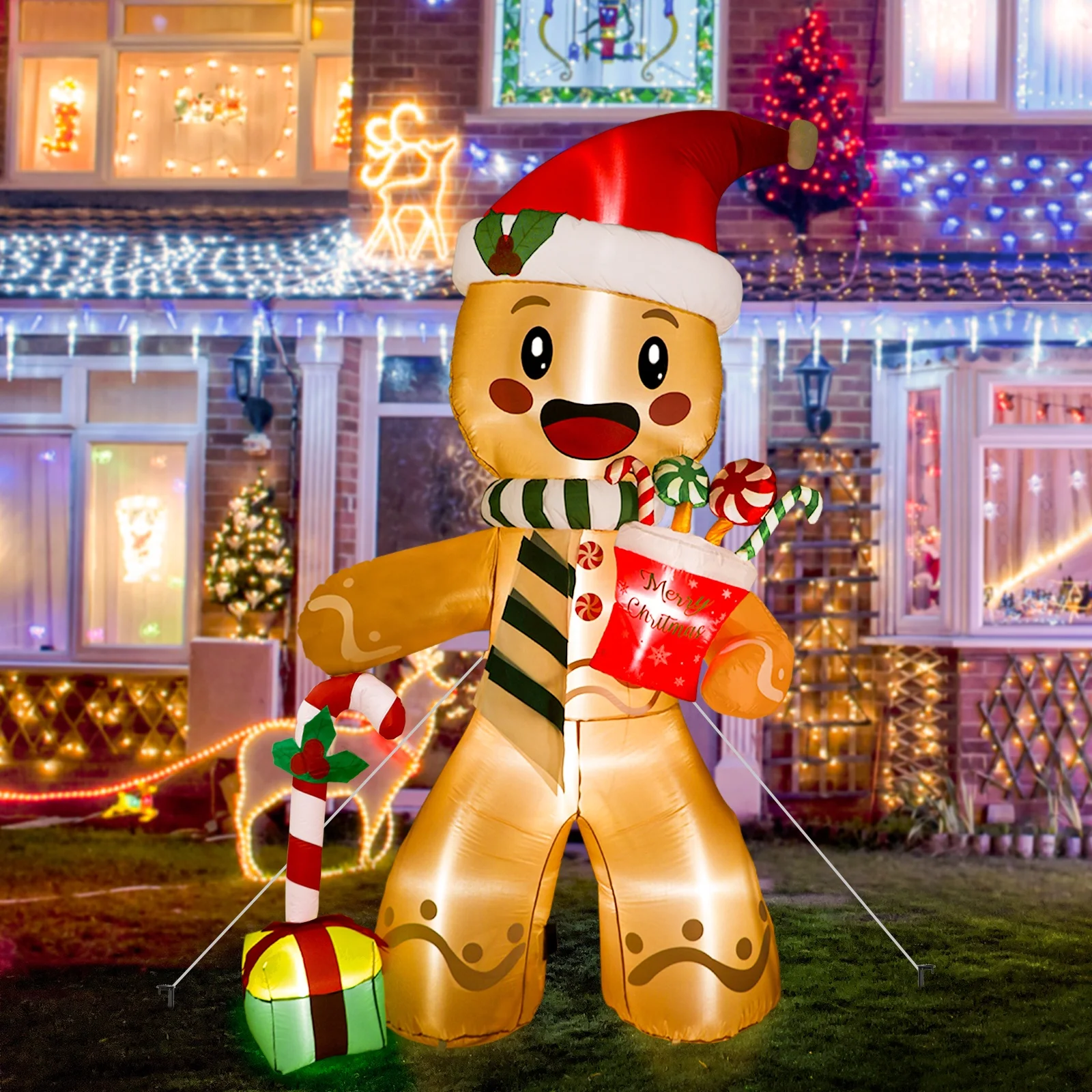 

Ourwarm Christmas Outdoor Gingerbread Man Muecos Inflables De Navidad Inflat 5ft 8ft 6ft Decor with Led Light