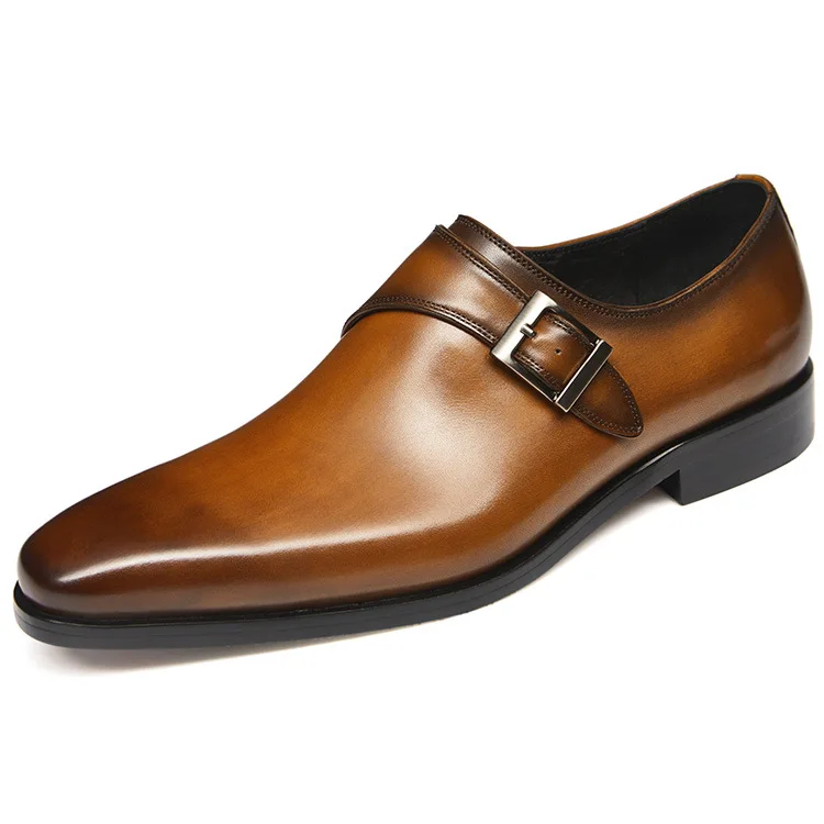

High quality Italian Style formal dress shoes men's genuine leather slip-on single monk strap handmade custom men office shoes