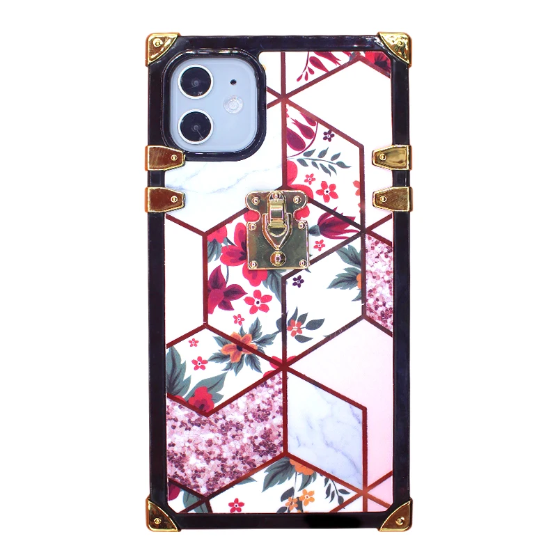 

Fashion Flower Marble Design TPU PC Square TPU PC Phone Case Back Cover Casing for iphone 6 7 8 plus x xs 11 12 mini pro max