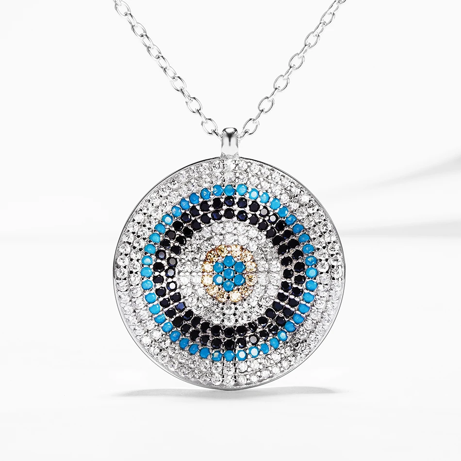 

Noble 100% 925 Sterling Silver Necklace With Crystal Blue Eye Pendants Necklaces For Women Fashion Jewelry