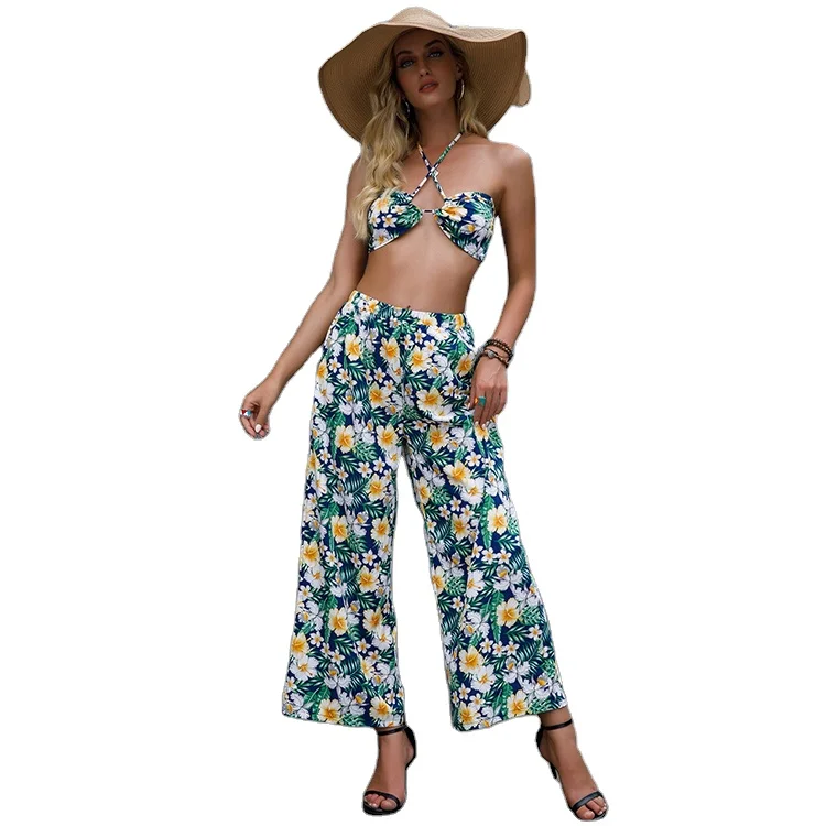 

Factory summer suit for women Floral blouses sexy 2 piece sets