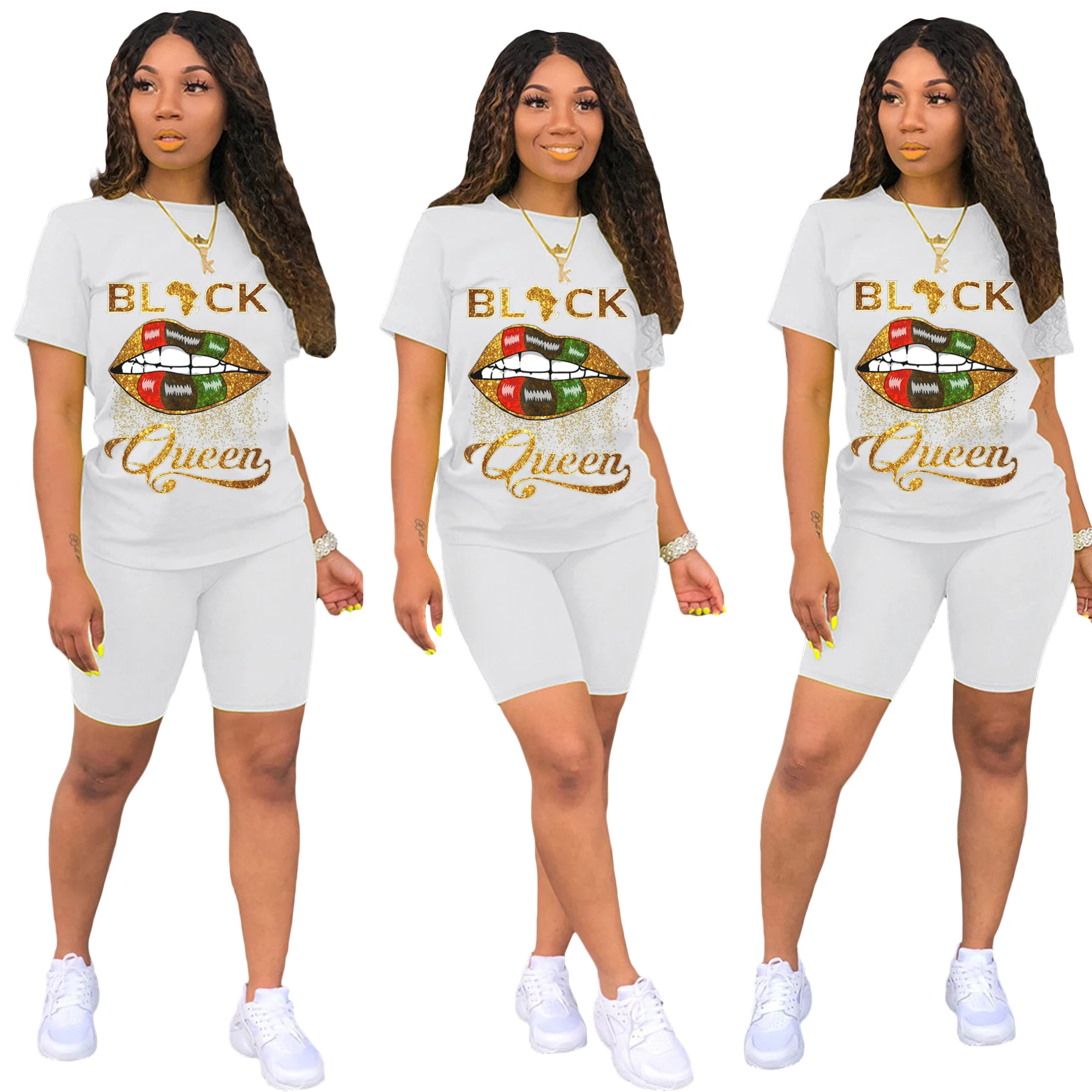 

plus size 4xl hot o neck women summer shorts lip queen printed summer 2 piece set women