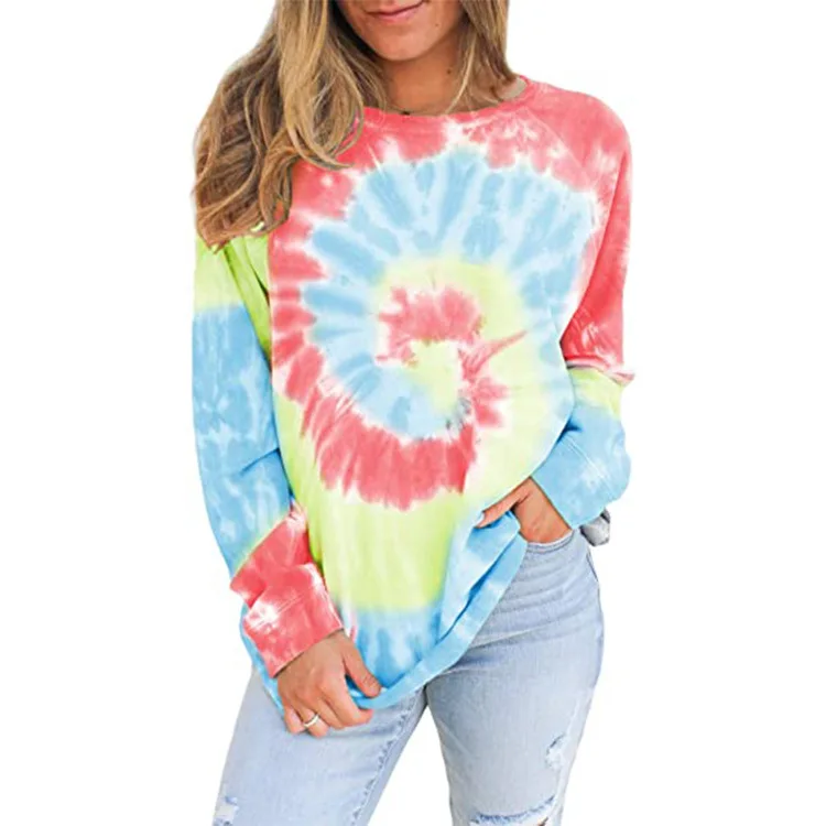 

Printed Round Neck Long Sleeve Pullover Loose Sweater Cross Border Top Tie Dye of Women's sweater