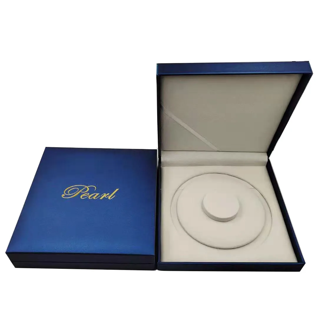 

high quality leather Jewelry box necklace box without printing word wholesale, necklace nice gift box, Blue and black