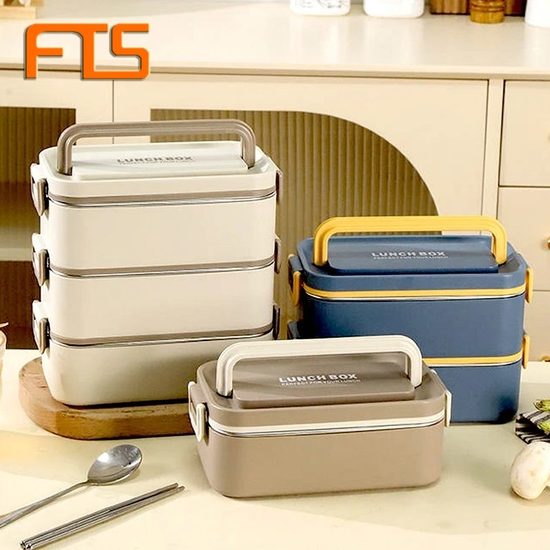 

FTS Bento box With Bag Stainless Steel Stackable Set Plastic Custom Insulated Boxes Thermal Compartment Lunch Box