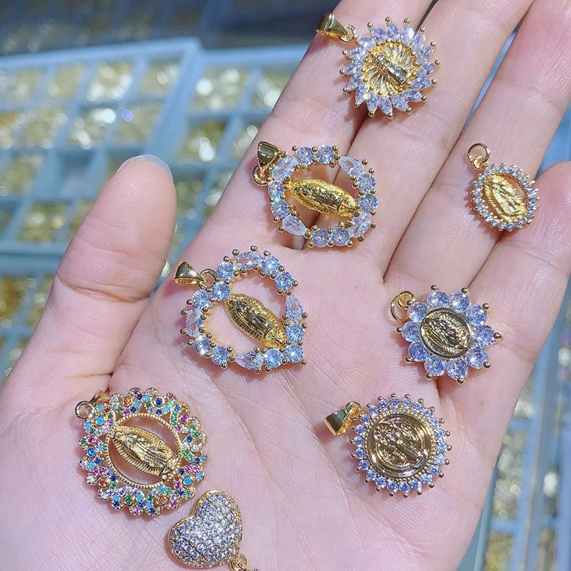 

Trendy Heart Virgin Mary Bling Spiritual Blessed Cubic Zirconia Pendant Necklace Bracelet Accessories For Jewelry Making DIY