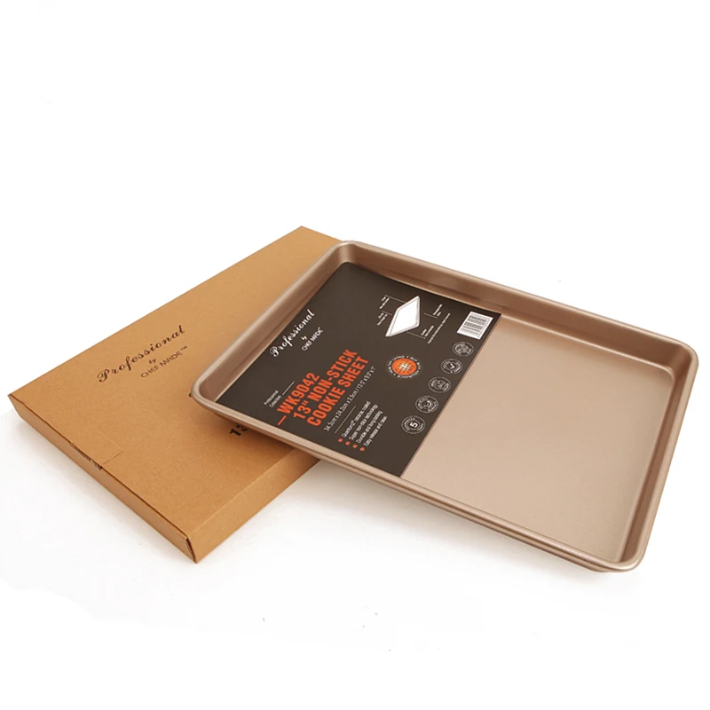 

CHEFMADE Shallo Baking Sheet Non Stick Carbon Steel Bakeware Cake Pan Baking Dish For Oven Roasting Meat Bread Pizzas Pastries, Champagne gold