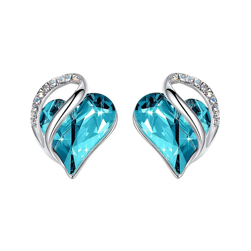 

925 Silver Pin Heart-shaped Earrings Crystal Gold-plated Stud Earrings 12 Colors for Girls and Women