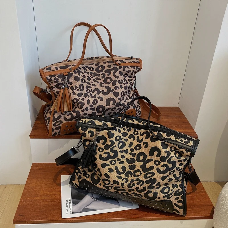 

Korean Fashion Women Leopard Large Capacity Shoulder Bags Leather Tote Bag Custom