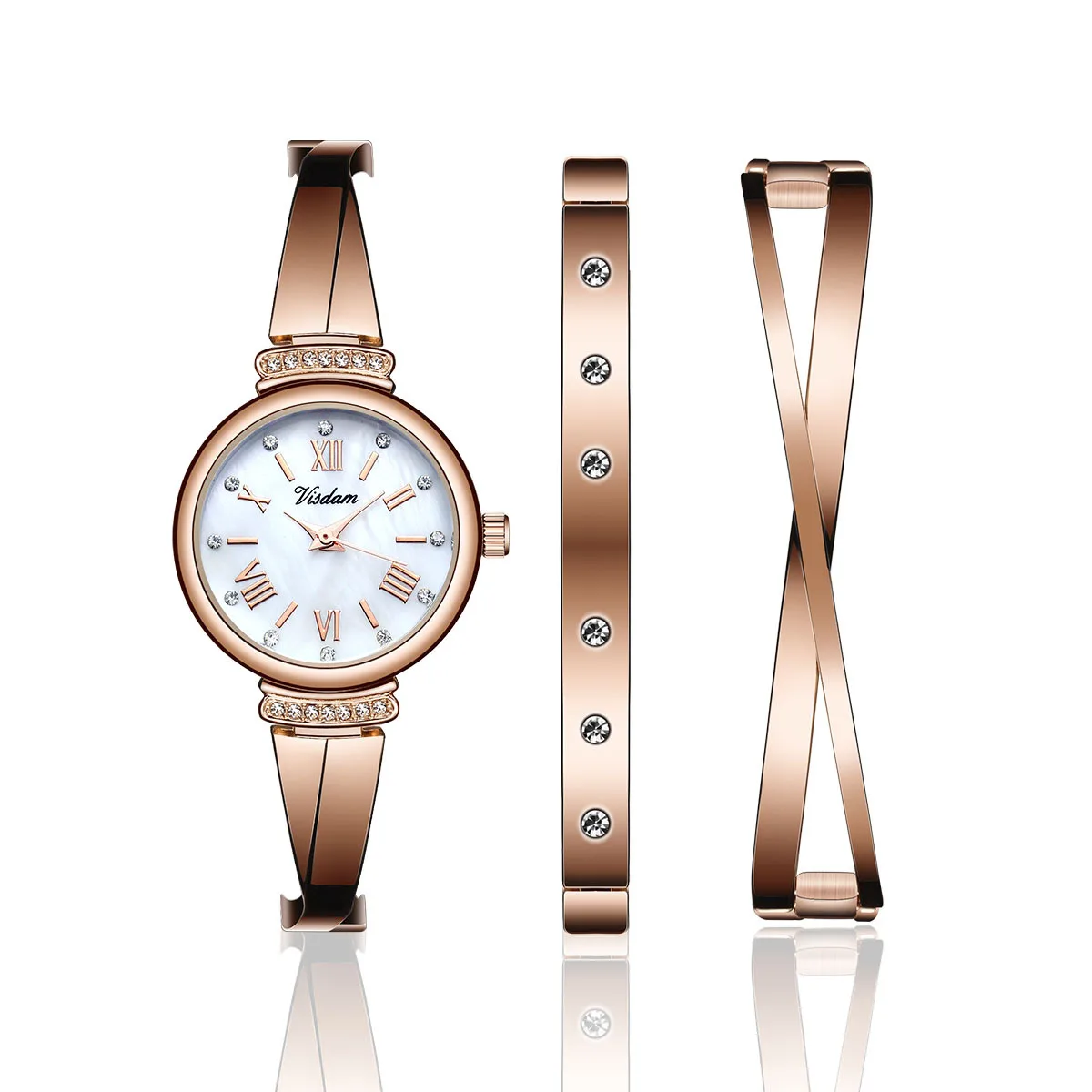 

Women's Premium waterproof designer Crystal Accented Rose Gold-Tone and Silver-Tone Bangle women Watch and Bracelet Set watches